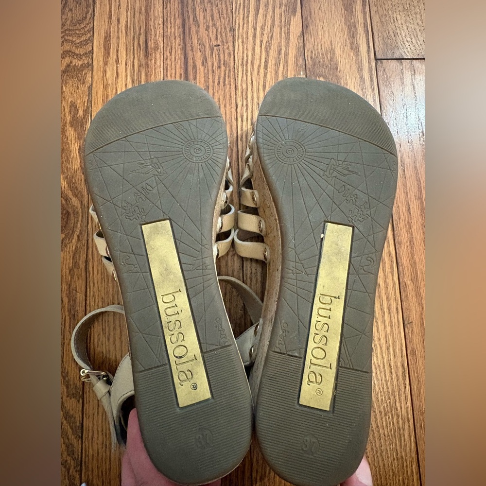 bussola Cream Leather Cork Wedge Sandals - Picture 5 of 5